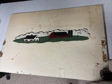 VINTAGE Farm Barn Farmhouse Painting on Wood double sided folk art oddity rare  picture