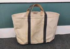 Vintage 1970s LL Bean Boat & Tote Natural Navy/Ivory XL *Heavily Stained  picture