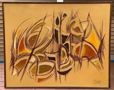 Unique Vintage Textured 80s Abstract Oil Painting Modern Art Wall Hanging Signed picture