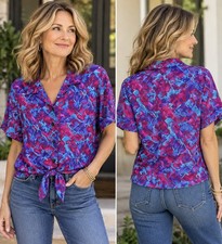 Koret VTG Womens Retro 80-90's Artsy Festival Maximalist Jewel Tone Top Size Med picture