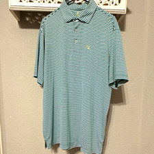 Rhoback Men's XL Green/White Striped Short Sleeve Polo Spread Collar picture