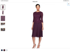 Alex Evenings New Sequined Lace Midi  Gown Dress 3/4 Sleeve Size 8 picture