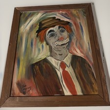 Vintage 1982 Jim Harvey Handpainted Original Clown Portrait Art Signed picture