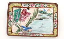 Chinese Canton Enamel On Metal Landscape Design Trinket Dish Antique picture
