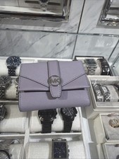 Michael Kors Greenwich Women Small Medium Leather Trifold Wallet - Lilac Silver picture