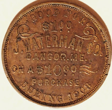 ME $1 1908 BANGOR Maine J. Waterman Co. Washington Commemorative Medal Baker-715 picture