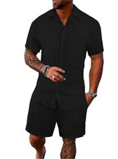 Men's Tropical Vacation Short Sleeve Button Down Shirt and Shorts Matching Se... picture