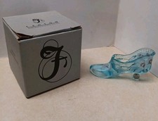 Fenton 95th Anniversary Blue Glass Slipper Shoe Hand Painted Tulips Colonial Art picture
