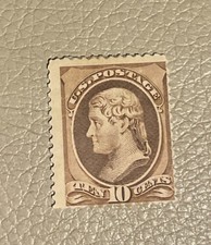 US Stamp Scott # 187 1879 10c Jefferson, Brown, Perf 12 MNH VF  picture