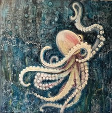 Sophie Dare Original Oil painting White Octopus in Texture picture