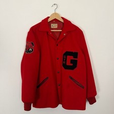 Vintage 50s Georgia Bulldogs Varsity Letterman Jacket Red Large Chenille Wool picture