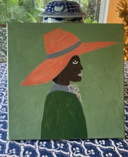 Original Folk Art Style Painting of ‘Girl in Tangerine Hat’ picture