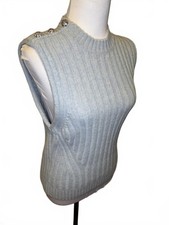 GANNI Light Blue Wool Sleeveless Sweater S Crystal Beads Quiet Luxury Minimalist picture