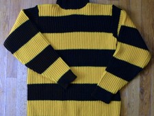 Vintage 1960s Striped Turtleneck Sweater Black Gold Rugby Stripe Orlon Mens M picture