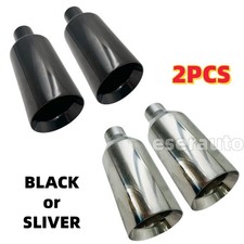 2X 5in Black Exhaust Tip 2.5in Inlet 12in L ANGLE DOUBLE WALL for Dodge Durango picture
