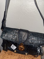 Vtg Brahmin Alligator Croc Embossed Leather Shoulder Bag 13x7 Blue Luxury picture
