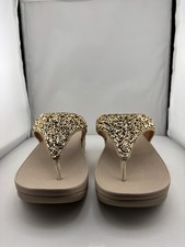 FitFlop Lulu Shimmer Foil Toe Thongs Sandal Gold Size 5 Gold Beaded Accents picture