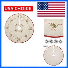 72 Inches Large Embroidered Christmas Holiday Tree Skirt, Double Thickness Ro... picture