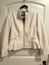 Baccini Women’s White Faux Leather Zip Jacket Pleated Collared Long Sleeve L picture