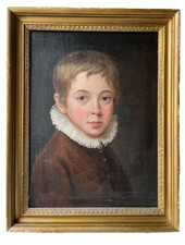Antique Circa 1800 Oil Portrait Young Boy Ruffled Collar Child Gilt Frame picture