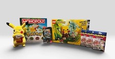 New Pokemon TCG Gift Set - Pikachu Plushie, Lego, Monopoly, & 75 Cards (3 Foils) picture