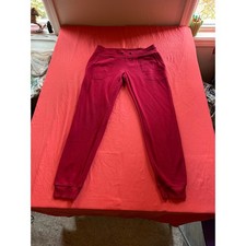 DKNY Sport Women S Red Fleece Joggers Holographic Glitter Logo Flaws picture