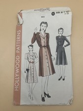 Vintage 1940s Hollywood Pattern 562 Button Front Dress Size 20 Bust 38 Sewing picture
