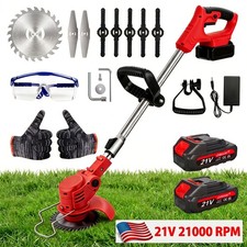 21V Electric Cordless Grass Trimmer Strimmer Garden Edger Cutter w/ 2 Battery picture