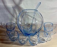 New Martinsville Ice Blue Radiance 10 Piece Punch Bowl Set picture