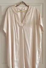 H&M Satin V-Neck Tunic Blouse L Cream Beige Oversized Caftan Sleeve Minimalist picture