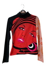 Y2K Custo Barcelona Graphic Turtleneck Top Women's One Size Red Black Retro Stre picture