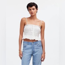 Madewell Smocked Button-Front Top in Poplin Size: M picture