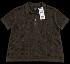 RSQ Men’s Sweater Polo XXL Olive Crochet Open Knit Short Sleeve NWT Tillys picture