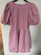 Old Navy Smocked Puff-Sleeve Flare Mini Dress Pink Striped Size L picture