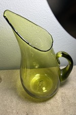 Blenko 939 Chartreuse Green Glass Pitcher Winslow Anderson MCM Hand Blown 14