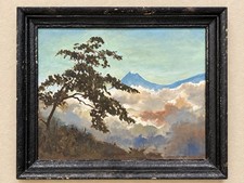 Vintage c1950s Guatemala Volcan de Fuego Oil Painting signed 