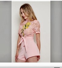 Solaris Style Pink Lace Floral Romper Tie-Waist Belted High Neck M picture