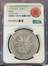 1915 MEXICO SILVER 1 PESO CHIHUAHUA VILLA ISSUE REVOLUTION NGC MS 63 RARE picture