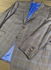 🇮🇹 ISAIA 🤌 Mens Sport Coat 🧵 Cashmere/Silk Brown Windowpane 📏 IT 56/US 46 picture