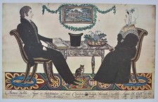 Vintage Art Print James And Sarah Tuttle 1836 American Folk Cat Chairs Table USA picture