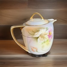 Antique Royal Rudolstadt Prussia Mini Teapot Hand Painted Floral Gold 1905-31 picture