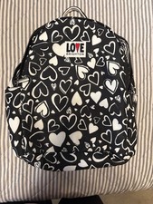 Brighton Black White Hearts Print Zip Backpack Adjustable Strap Top Handle picture