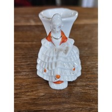 Vintage Japan Miniature Lady Figurine Vase Toothpick Holder, Porcelain Girl picture