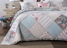 DaDa Bedding Cottage Mint Floral Pastel Cotton Patchwork Bedspread Quilt Set picture