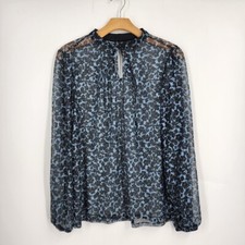 Bobeau Women's Collarless Keyhole Long Sleeve Floral Print Blouse SIze XL picture
