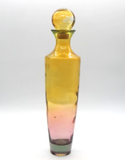 VTG Blenko Style MCM Amber Pink 19' Glass Decanter Round Stopper Made In Spain picture