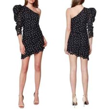Bardot Black & White Floral One Shoulder Puff Sleeve Effie Lace Dress US 6 $179 picture