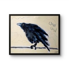 Hammond Original 11x14 Expressionist Black Crow Perched Painting Signed Canvas picture