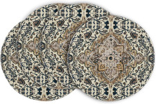 Boho round Placemats Set of 4,14 Inch Seasonal Daily Blue Teal picture