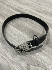 Balenciaga Silver BB  Buckle Men's Black Leather Belt 110 cm fit 34-38 Waist picture